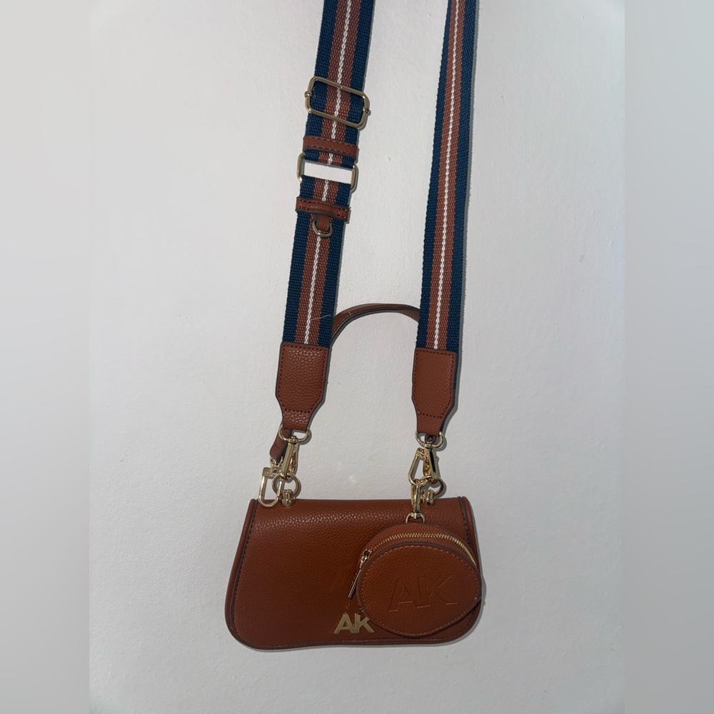 Anne Klein Tan Crossbody Bag with Striped Strap